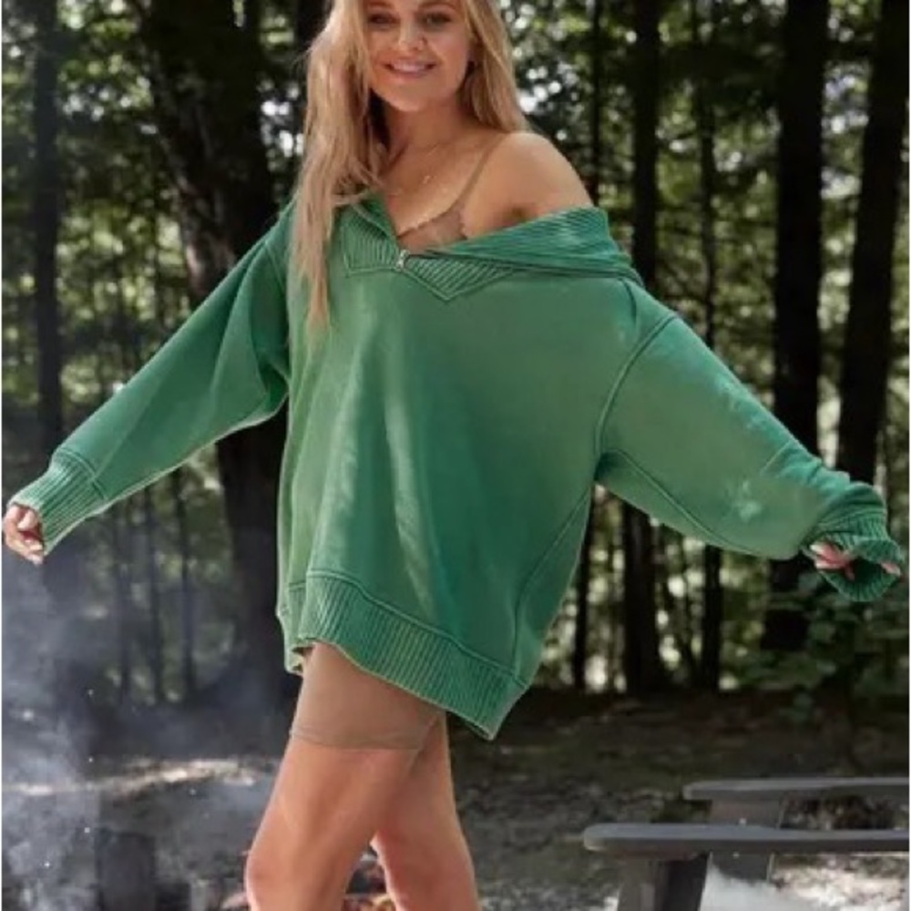 aerie Oversized Green V-Neck Sweatshirt